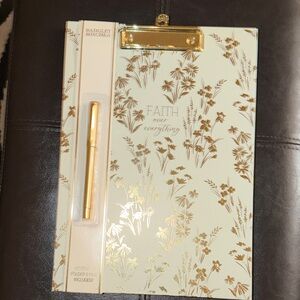 Badgley Mischka Cream and Gold Floral Clipboard Notebook with Pen